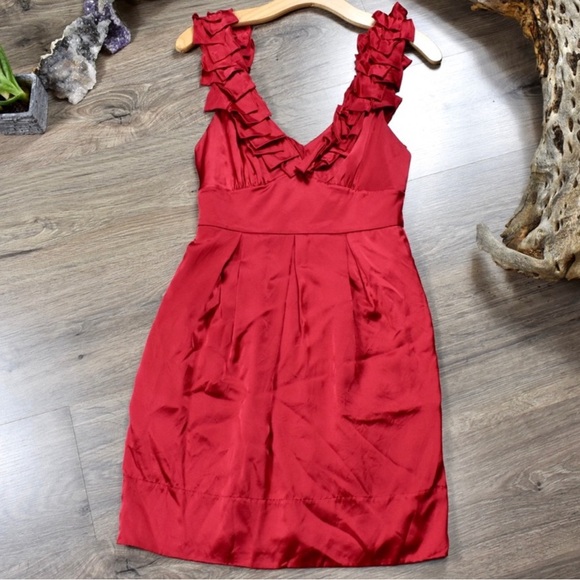 NWT BCBG MaxAzria Red Silk Dress Sz 0 - Picture 2 of 6